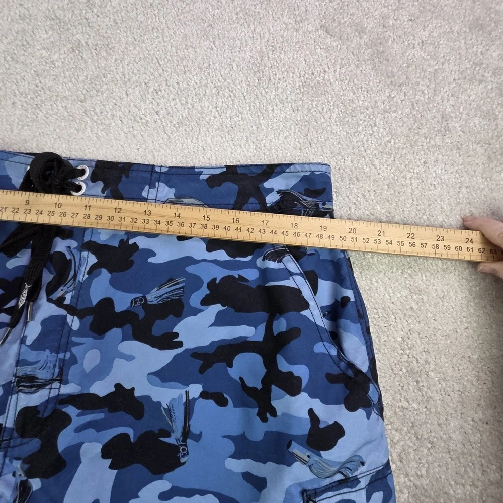 AFTCO Bluewater Board Shorts‎ Mens 38 Blue Camo UPF 50 Stretch Fishing Quick Dry